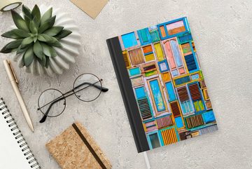 MuchoWow Notizbuch Türen - Blau - Abstrakt - Architektur - Neon, Journal, Merkzettel, Tagebuch, Notizheft, A5, 98 Seiten, Haushaltsbuch