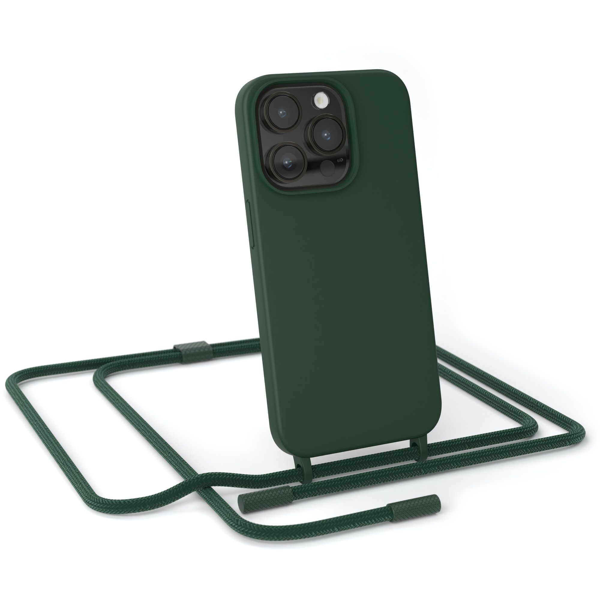 EAZY CASE Handykette Runde Kette für Apple iPhone 14 Pro 6,1 Zoll, Handykette zum Umhängen Slim Phone Chain Festivalbag Smartphone Grün