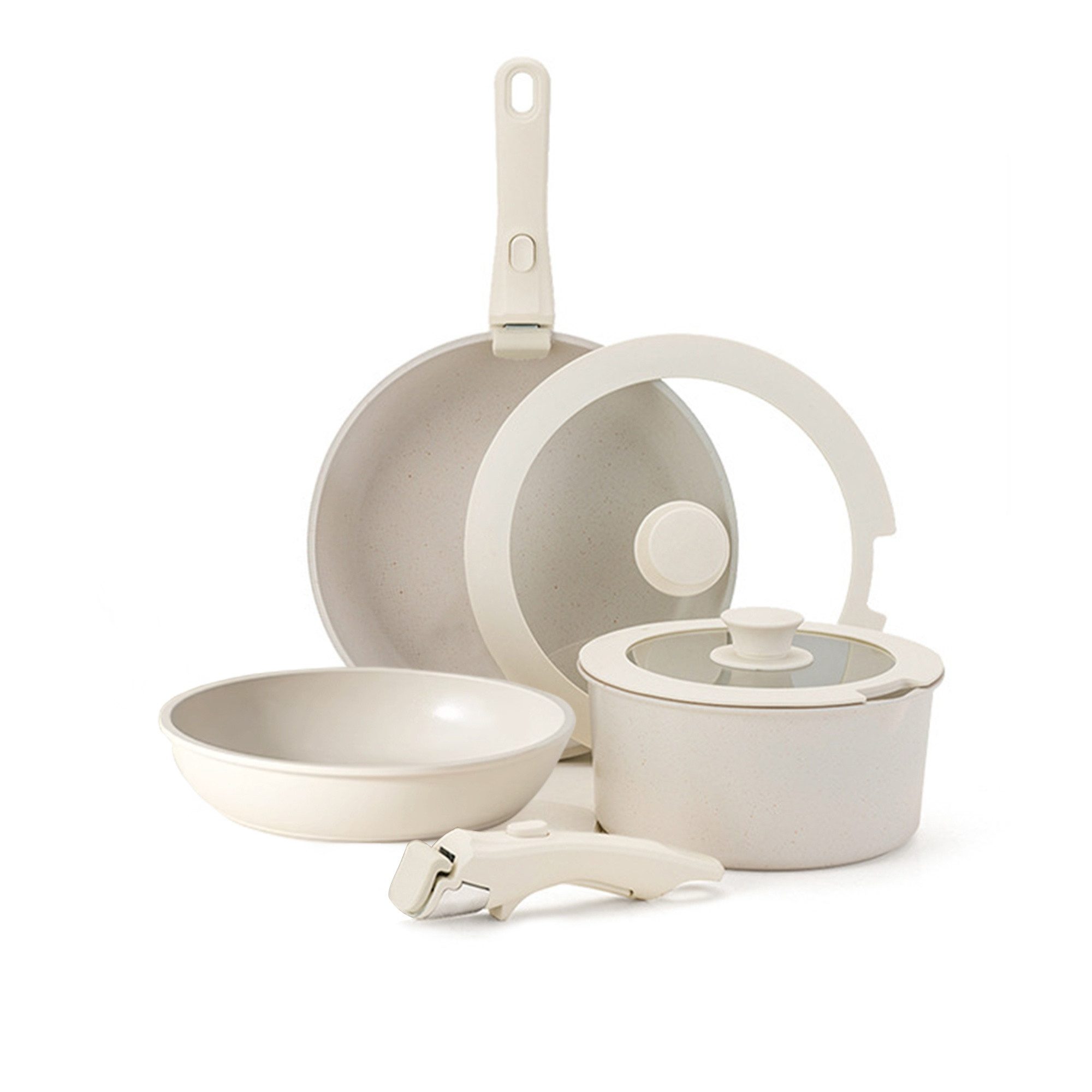 SEHAUSEU Сковороды-Set Topf-Set Kasserolle Bratpfanne mit abnehmbarer Griff, Antihaft,weiß, (7-tlg), 7-tlg.&19-tlg.