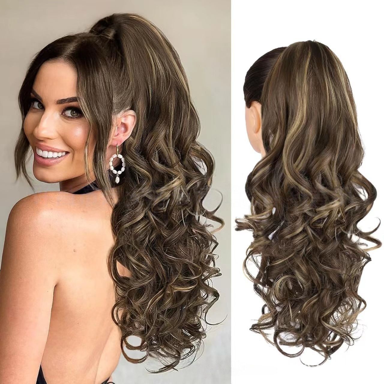 Zaewry Haarspange 60 cm Lange Lockige Wellige Clip in Pferdeschwanz Haarverlängerungen