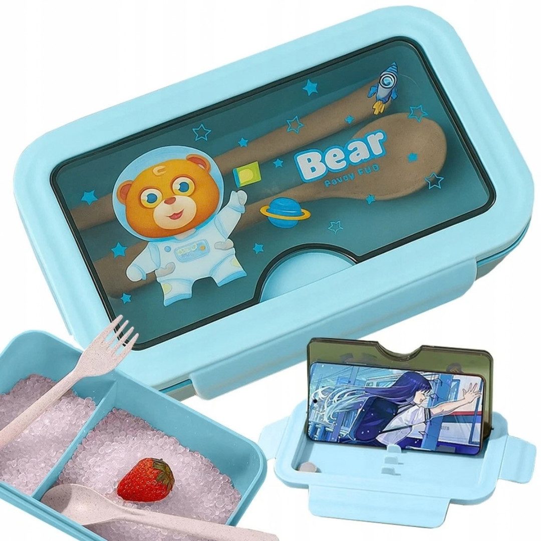 VERK GROUP Lunchbox Kinder Brotdose Frühstücksbox mit Besteck 2 Fächer Vesperbox, (Brotdosen-Set)