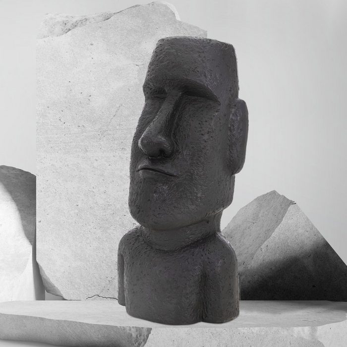 ECD Germany Dekofigur Moai Rapa Nuil Kopf Figur anthrazit 28x25x56 cm (ohne Montagematerial ohne Montagematerial)