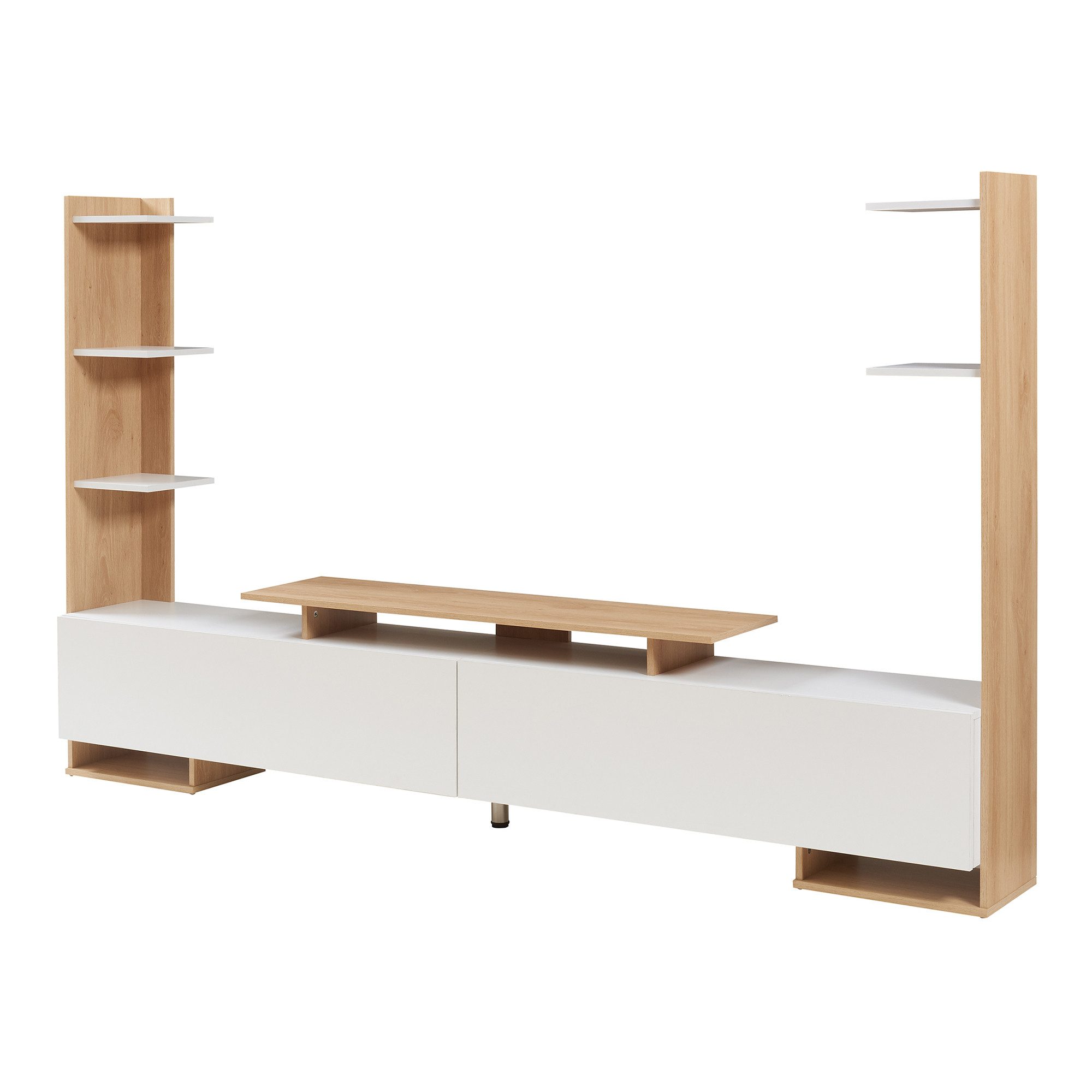 en.casa TV-Schrank »Rauki« mit Seitenregalen 233 x 31 x 141 cm Weiß/Eicheoptik