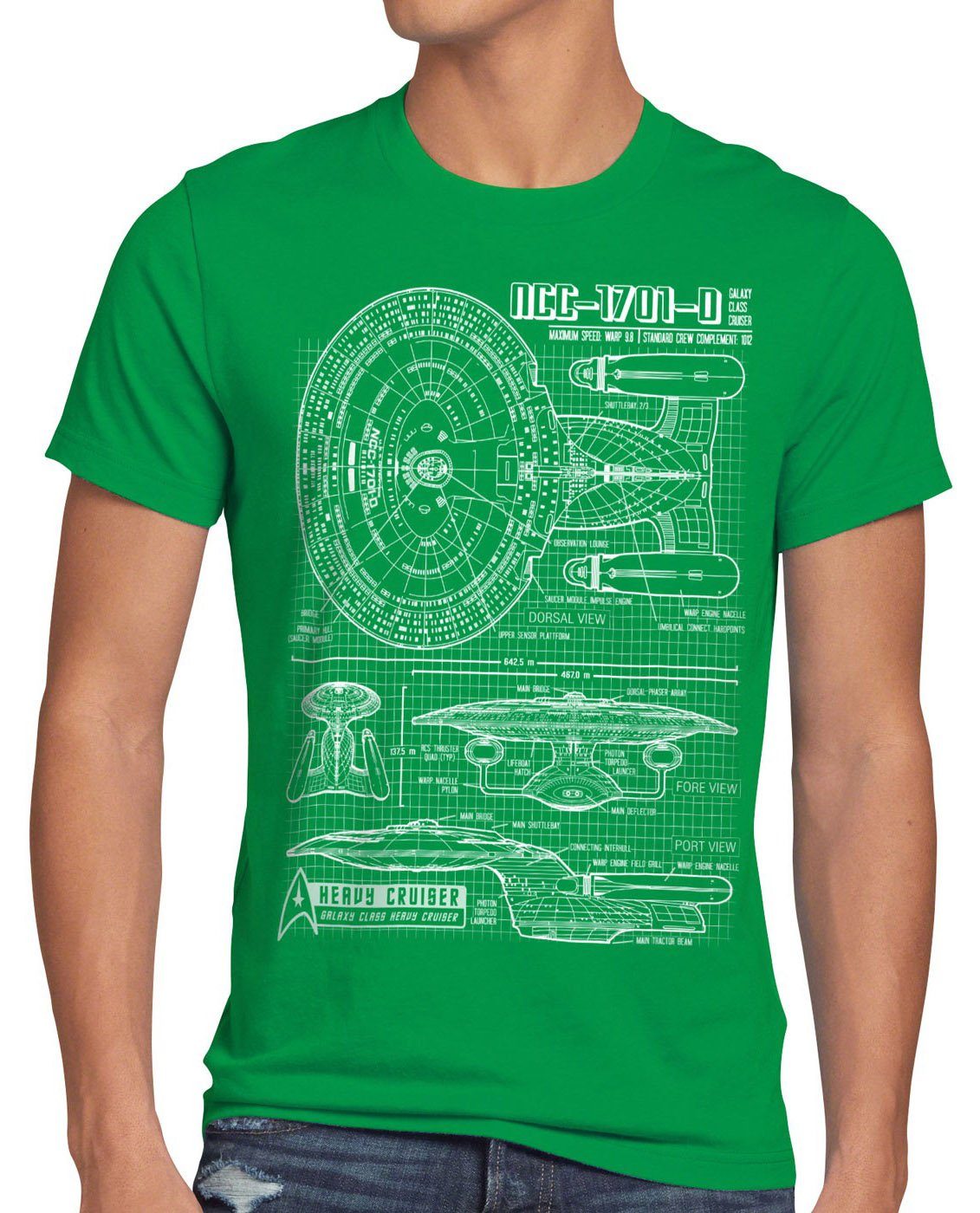 style3 Print-Shirt Herren T-Shirt NC-1701D Enterprise Blaupause trek trekkie star jean luc picard grün
