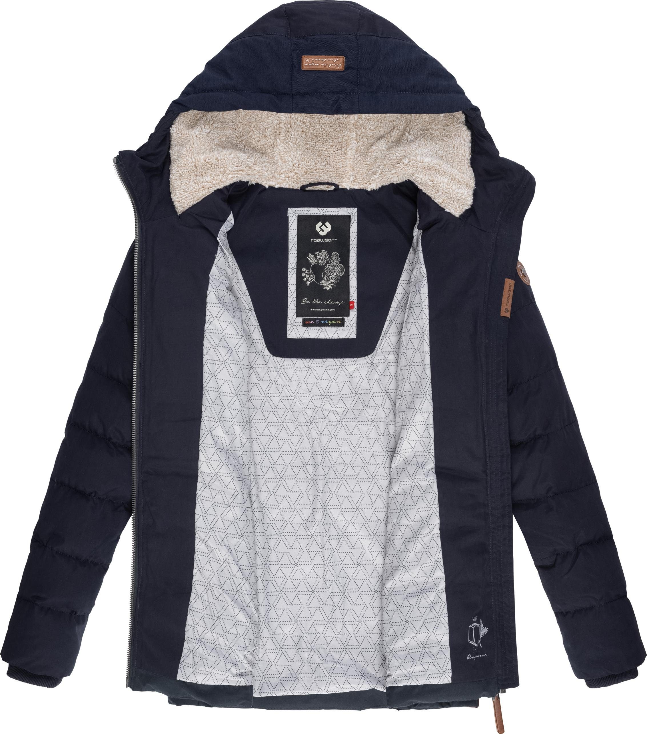 Teddyfell-Kapuze Steppjacke dunkelblau Ragwear Quantic mit Winterjacke stylische