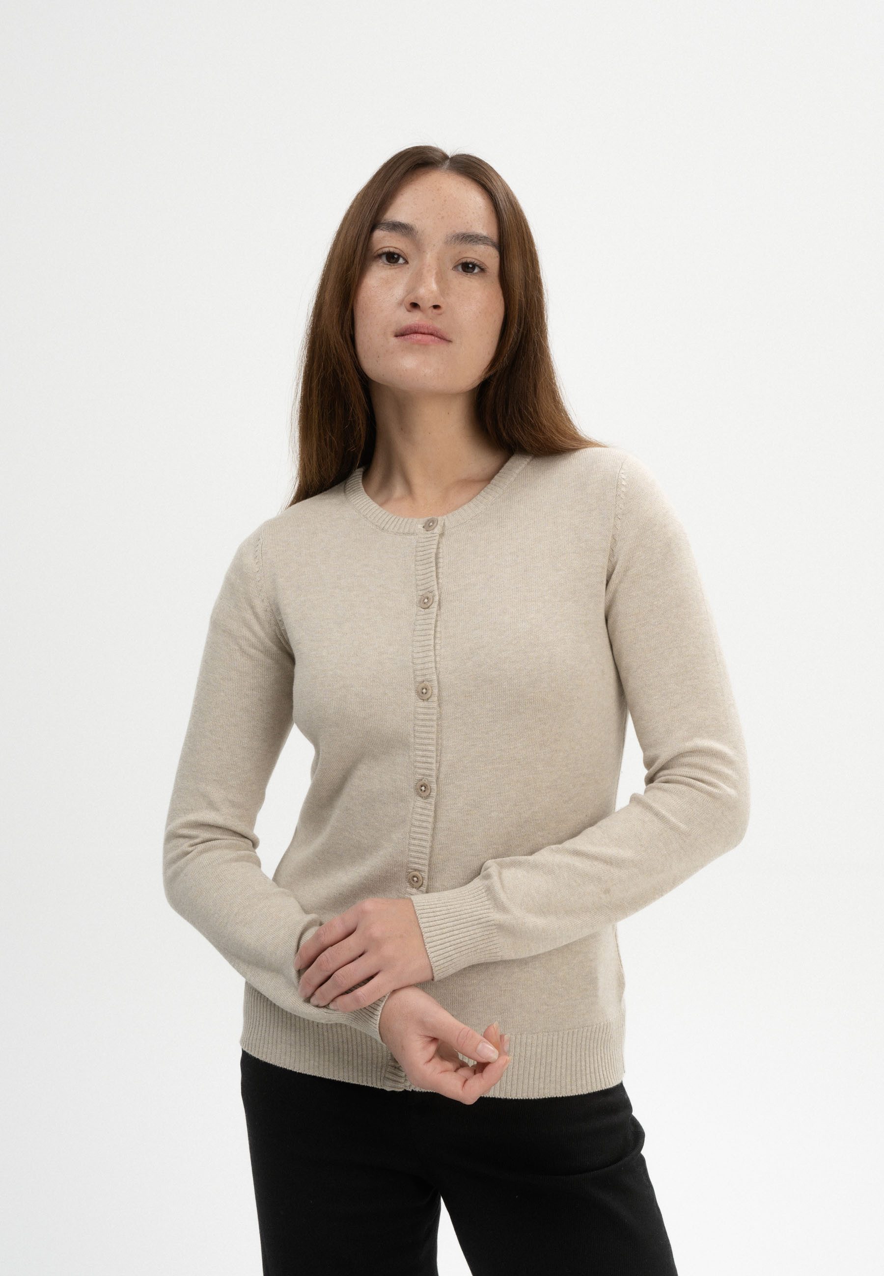 MELA Cardigan Feinstrick Cardigan Style NAMEEN Breite gerippte Struktur an Kragen und Knopfleiste