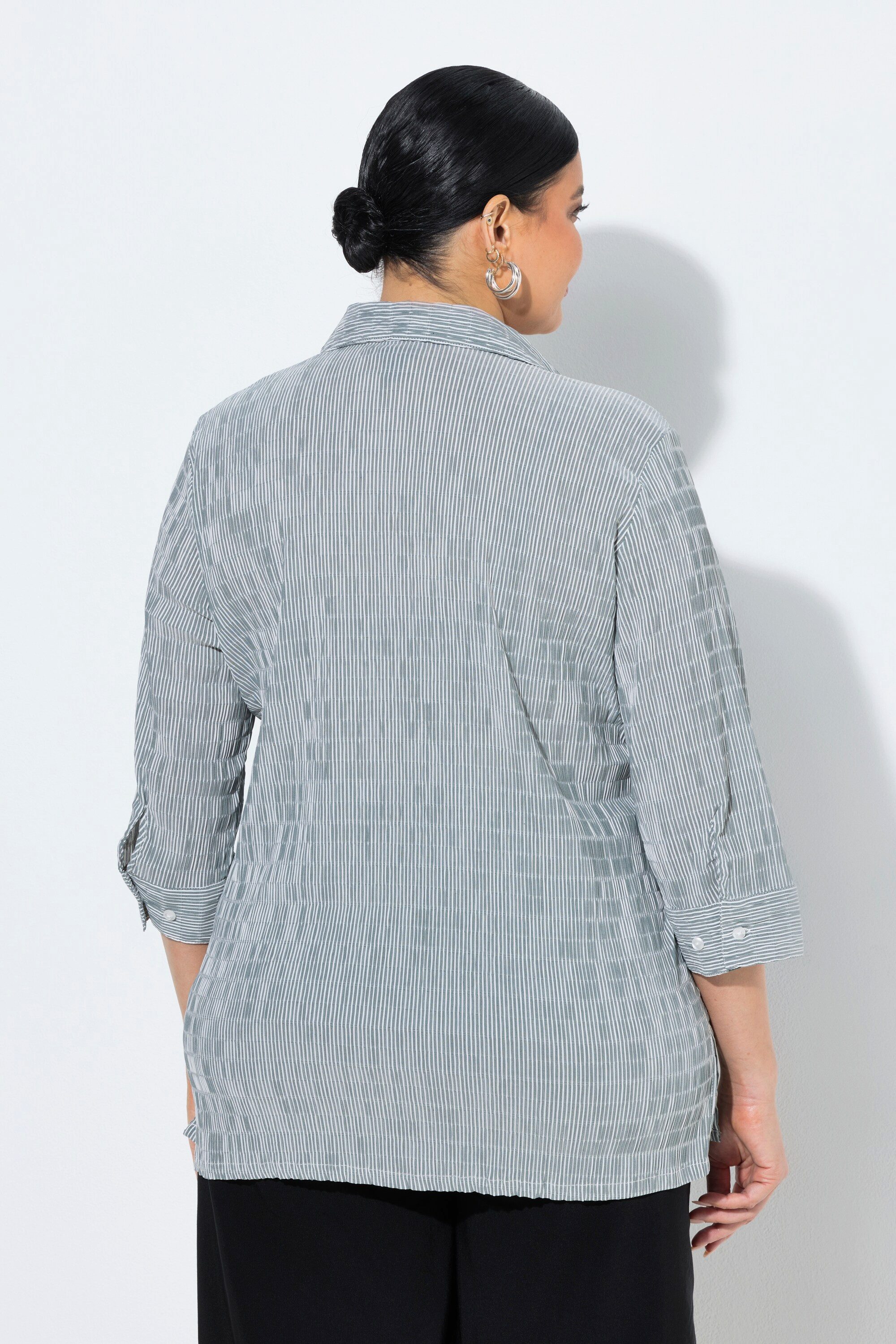 Ulla Popken Hemdbluse Bubble-Bluse Streifen Hemdkragen 3/4-Arm