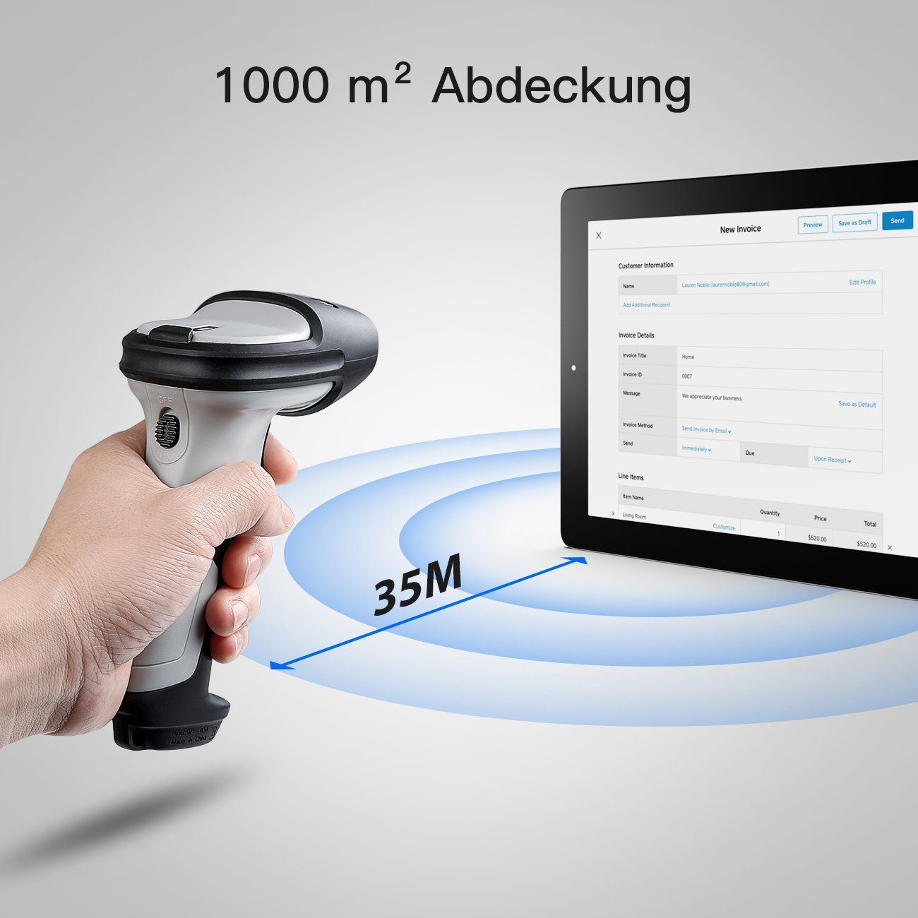 Inateck 1D Bluetooth Barcode Scanner, Wireless, Kabellos Handscanner