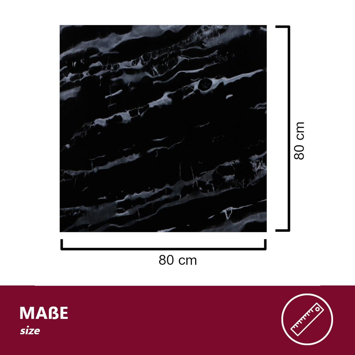 Glasplatte 80x80x0,6 - Marmoroptik Facettenschliff cm schwarz, quadratisch HOOZ mit Tischplatte