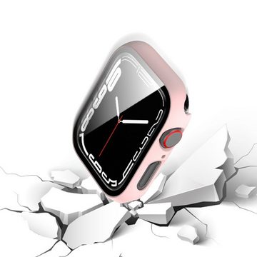 Wigento Smartwatch-Hülle Für Apple Watch 9 8 7 45mm 2 in 1 Schock TPU Silikon Hülle + Hart Glas