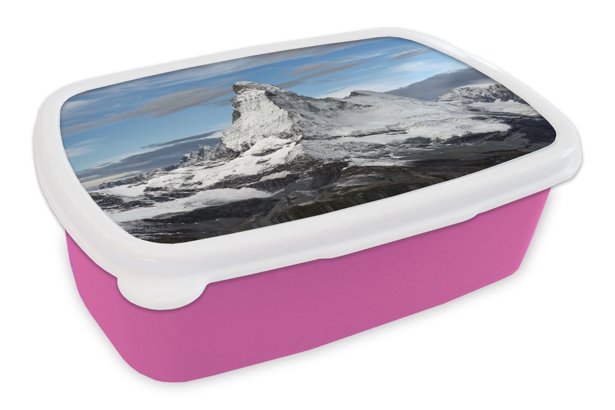 MuchoWow Lunchbox Wolken über dem Matterhorn in der Schweiz, Kunststoff, (2-tlg), Brotbox für Erwachsene, Brotdose Kinder, Snackbox, Mädchen, Kunststoff rosa