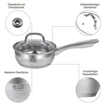 RESTO Kitchenware Kasserolle LIBRA, Edelstahl 18/10 (2-tlg), mit hitzebeständigem Glasdeckel, für alle Herdarten auch Induktion