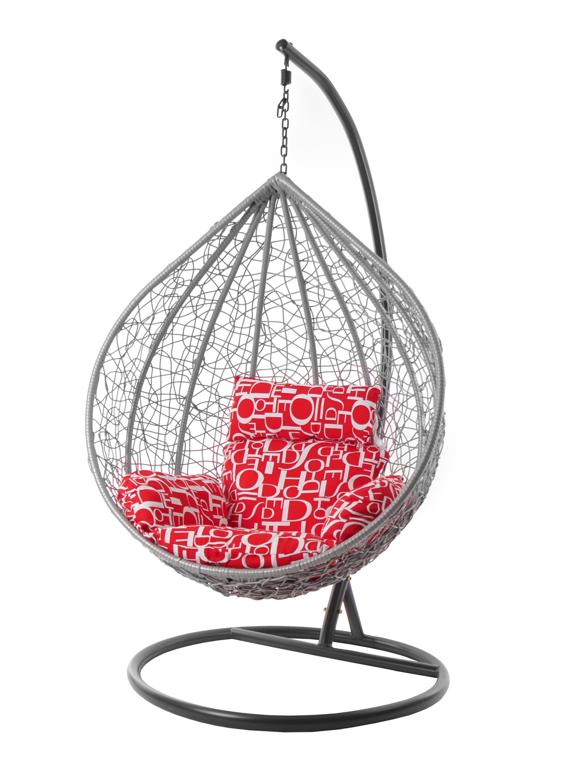 KIDEO (3100 MANACOR Swing red moderner hellgrauer Gestell Hängesessel Kissen, Hängesitz, hellgrau, und Loungesessel, Hängesessel Chair, letter) buchstabenmuster Schwebesessel Nest-Kissen inklusive