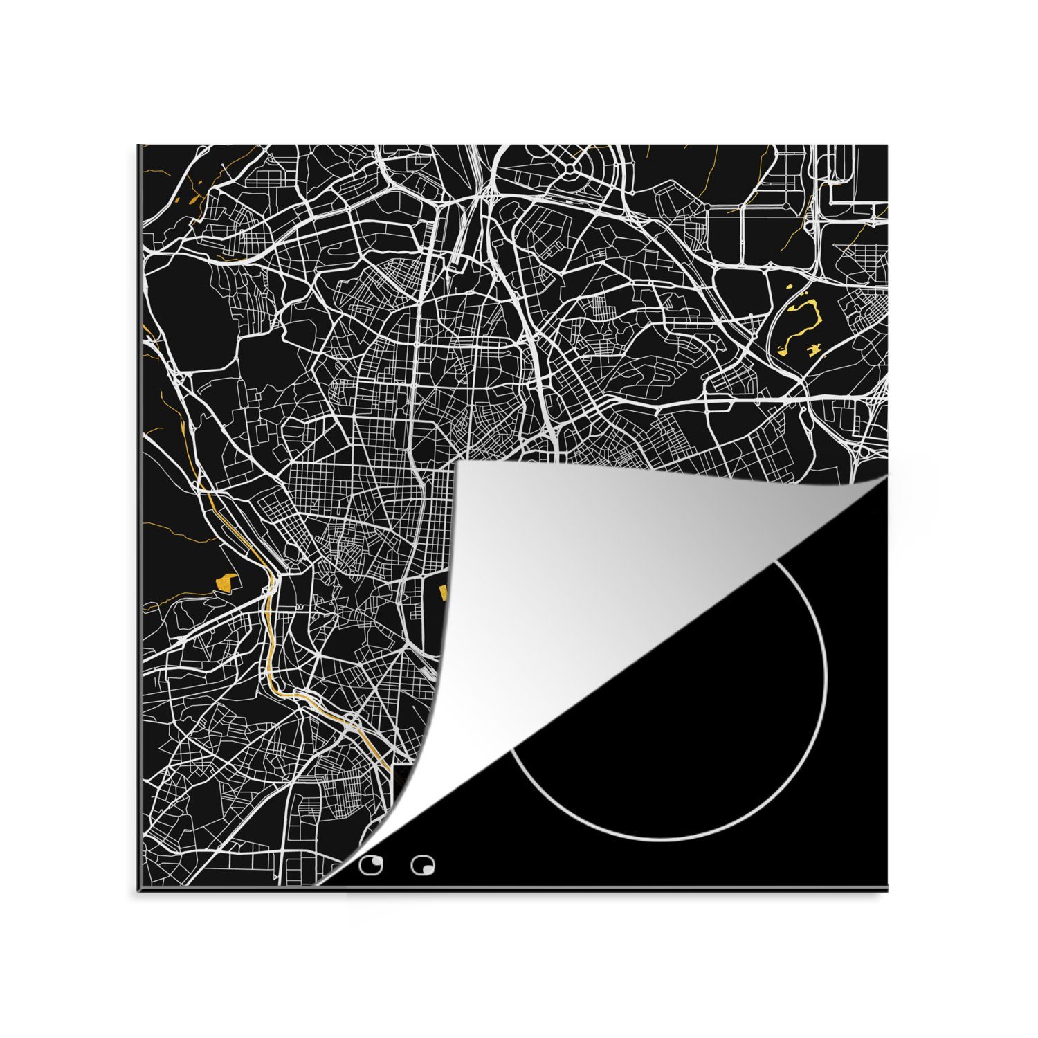 MuchoWow Herdblende-/Abdeckplatte Madrid - Gold - Stadtplan - Karte, Vinyl, (1 tlg), 78x78 cm, Ceranfeldabdeckung, Arbeitsplatte für küche