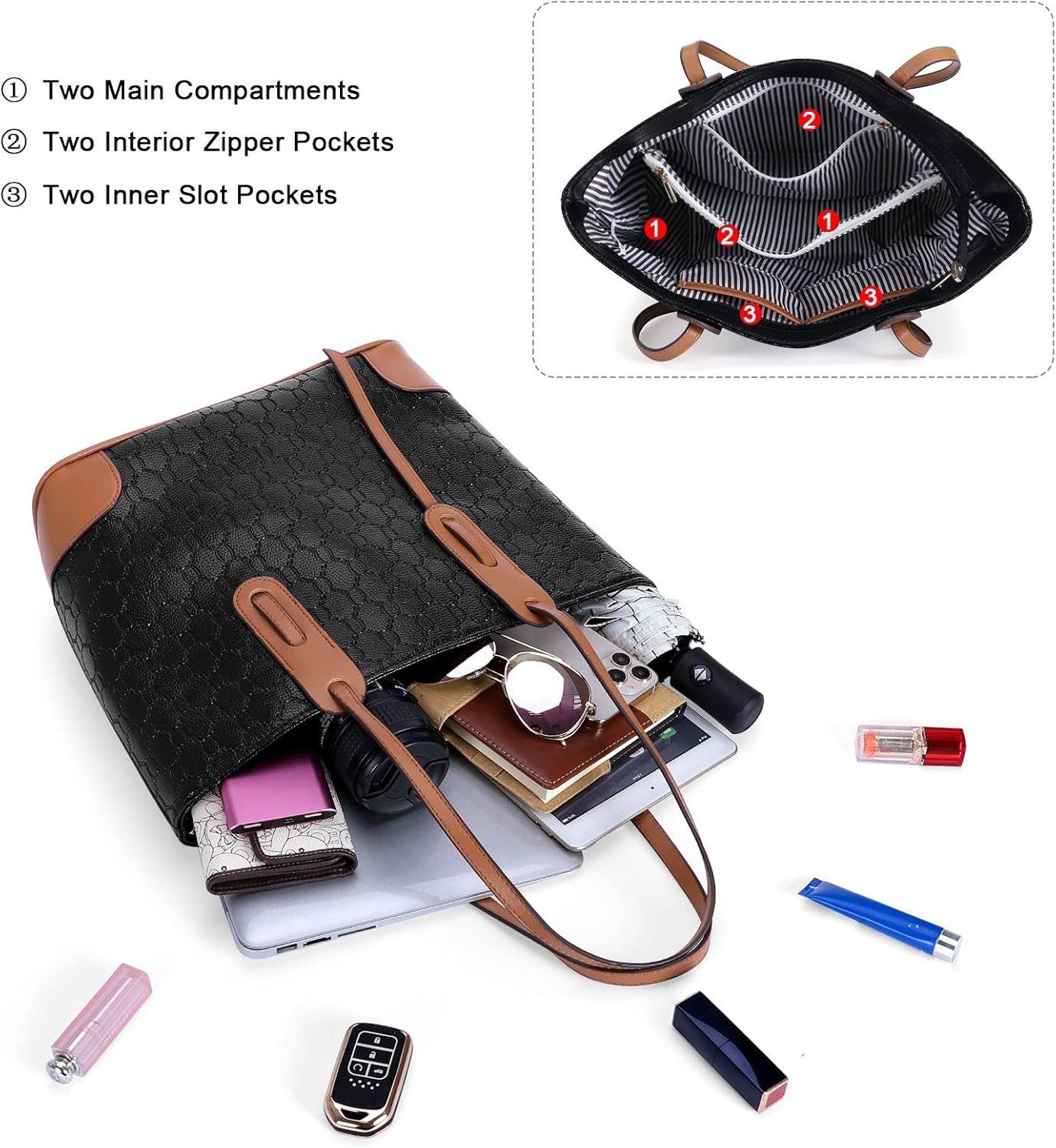pedete Shopper Handtasche Damen Tote tasche Groß Schultertasche Umhängetasche (4-teiliges Set Büro Schule Einkauf Reise Geschenk, damen taschen handtasche schul – Bild 4 von 5
