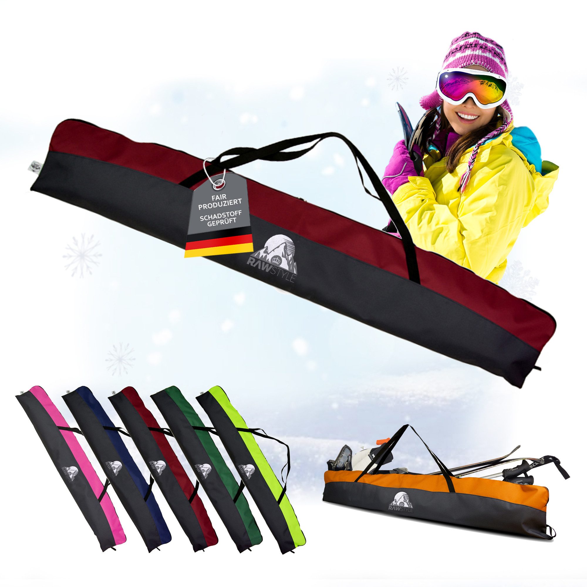 BambiniWelt by Rafael K. Skitasche Skitasche Skisack für Ski 160cm 180cm 190cm Skistöcke Skibag Skicover, wasserdicht