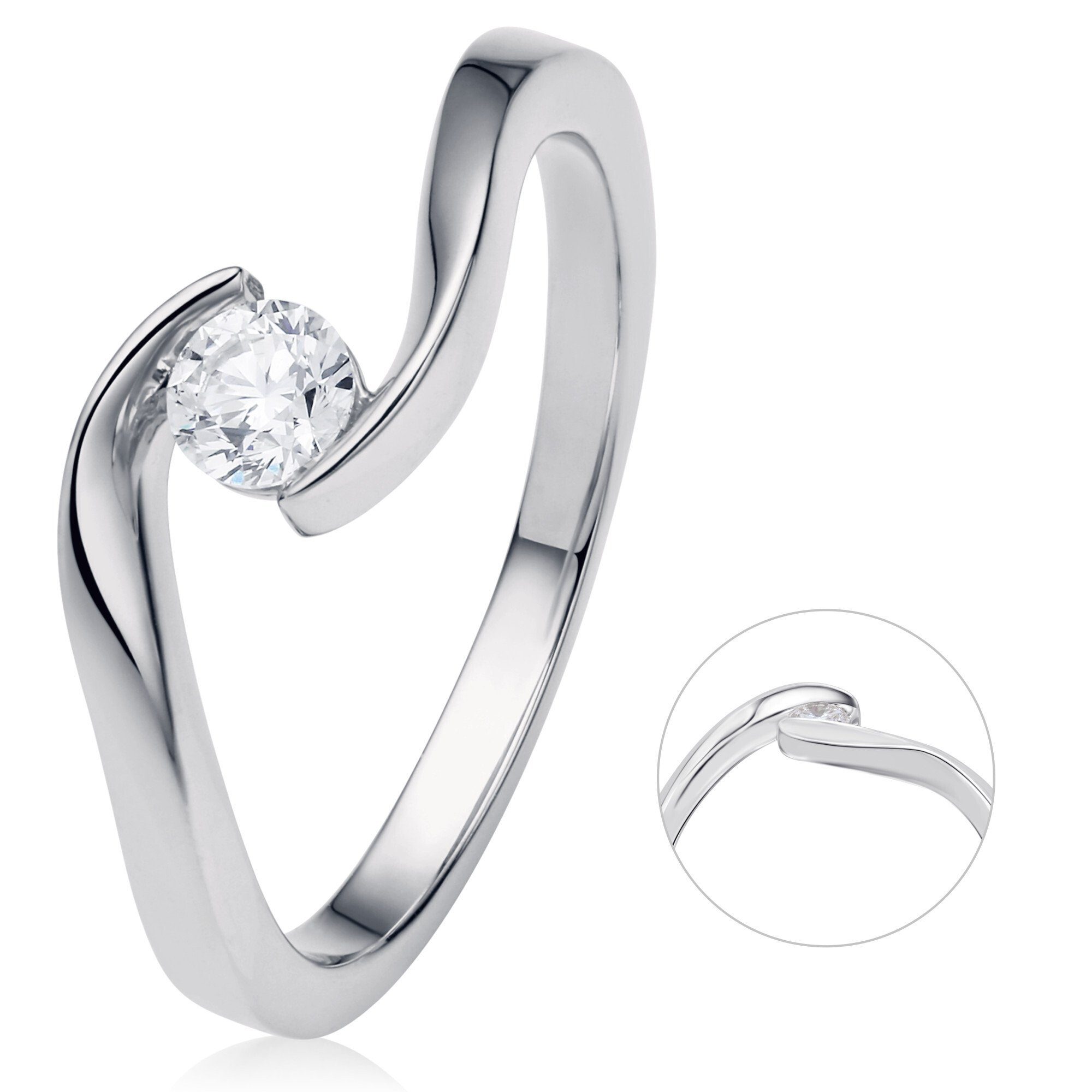 0,25 Diamantring Schmuck Ring 750 Damen Brillant ct Spannfassung Spannfassung Gold Diamant ELEMENT aus ONE Weißgold,