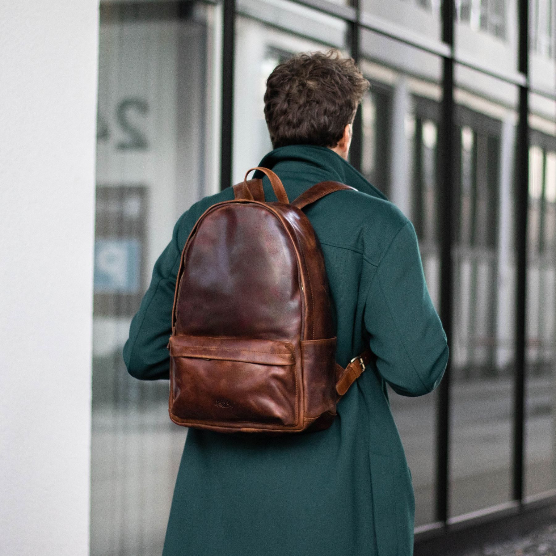 SID & VAIN Rucksack echt Leder Rucksack groß Ledertasche braun ARCHIE, Tagesrucksack echt Leder Unisex, Rucksack, Backpack braun-cognac