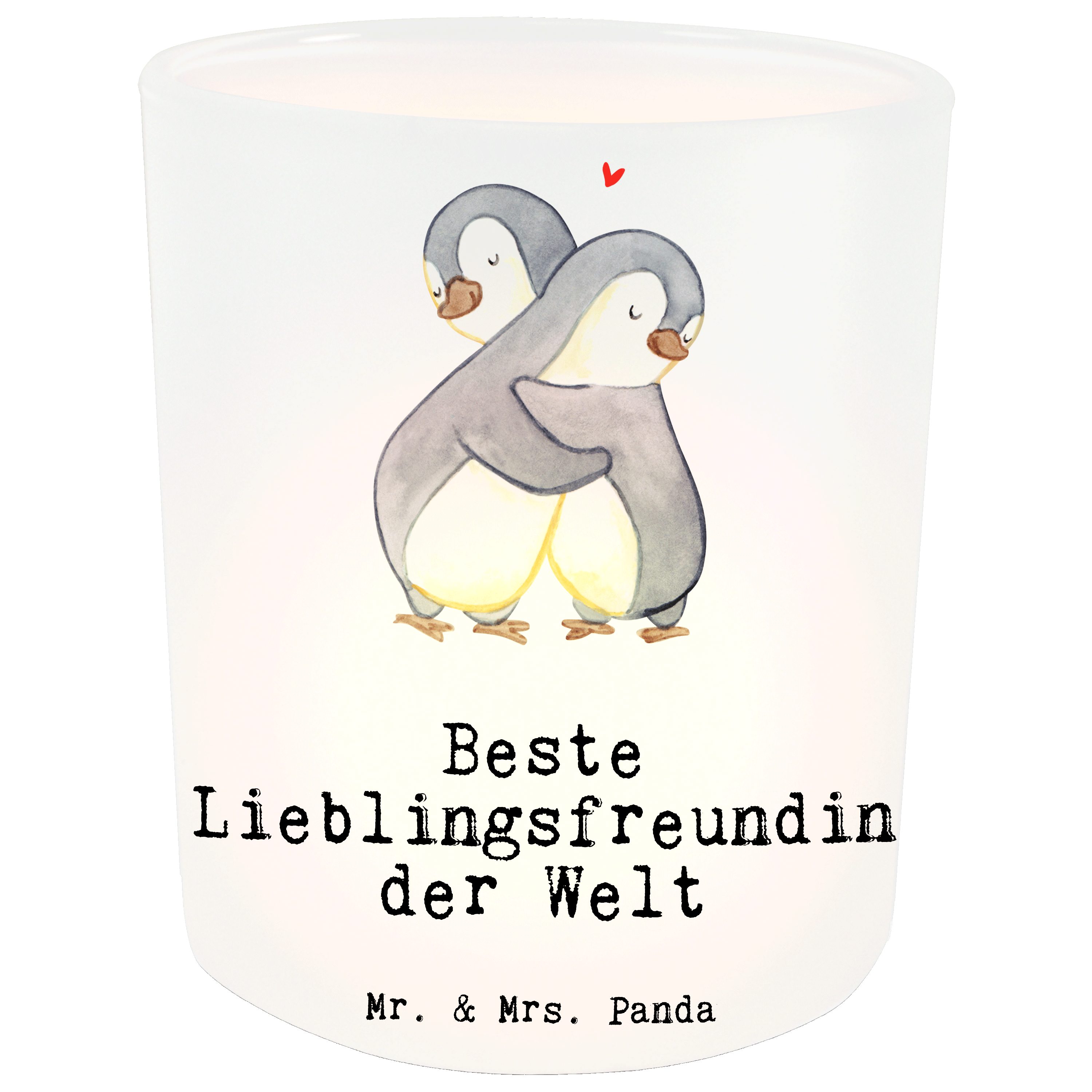 Mr. & Mrs. Panda Windlicht Pinguin Beste Lieblingsfreundin der Welt - Transparent - Geschenk, Mi (1 St)