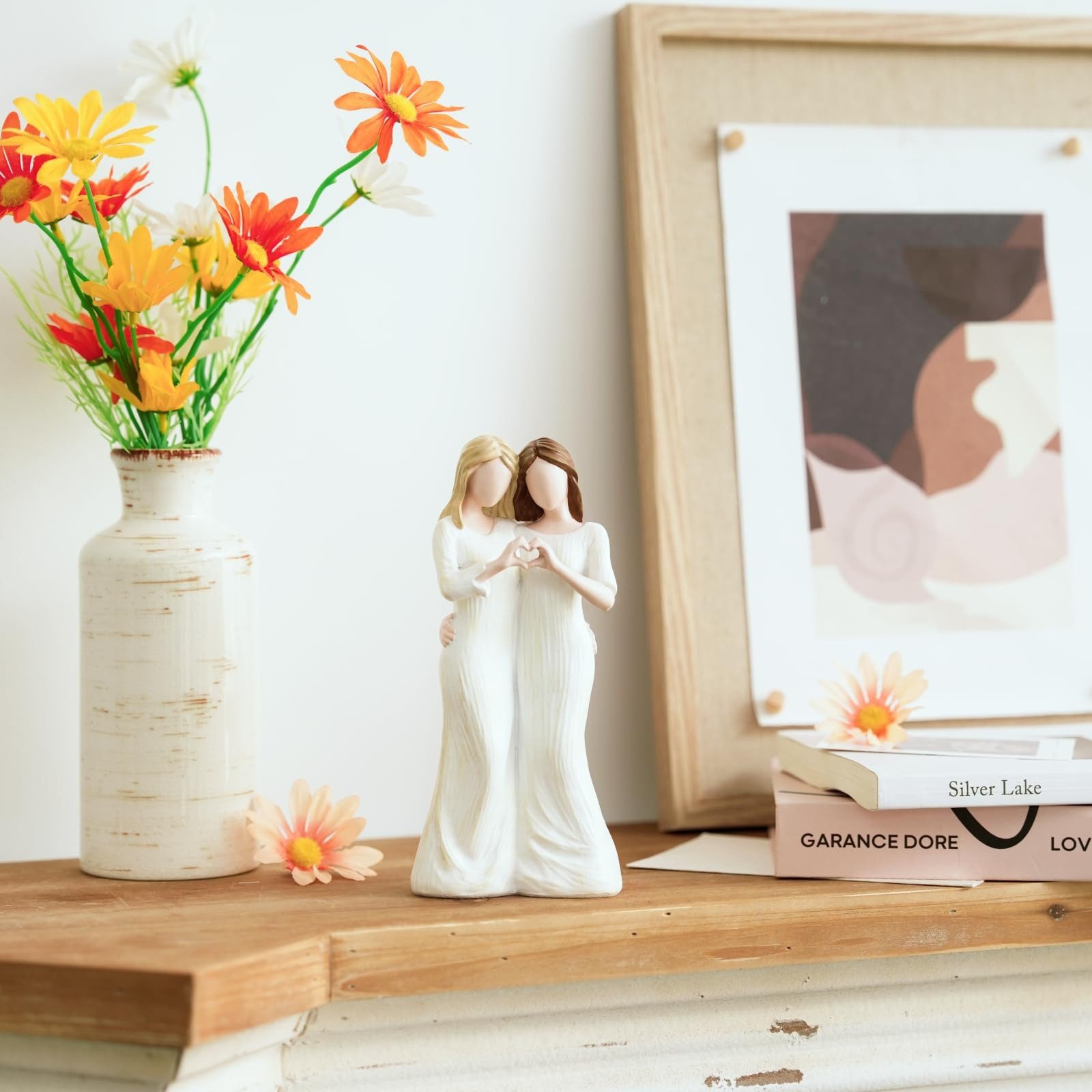 FOUORTUNATE-BEE Dekoobjekt Schwester Beste Freundin Geschenke Schwester (Geschenk für Geburtstag Freundschafts, Handbemalte Schwestern Figur Deko)