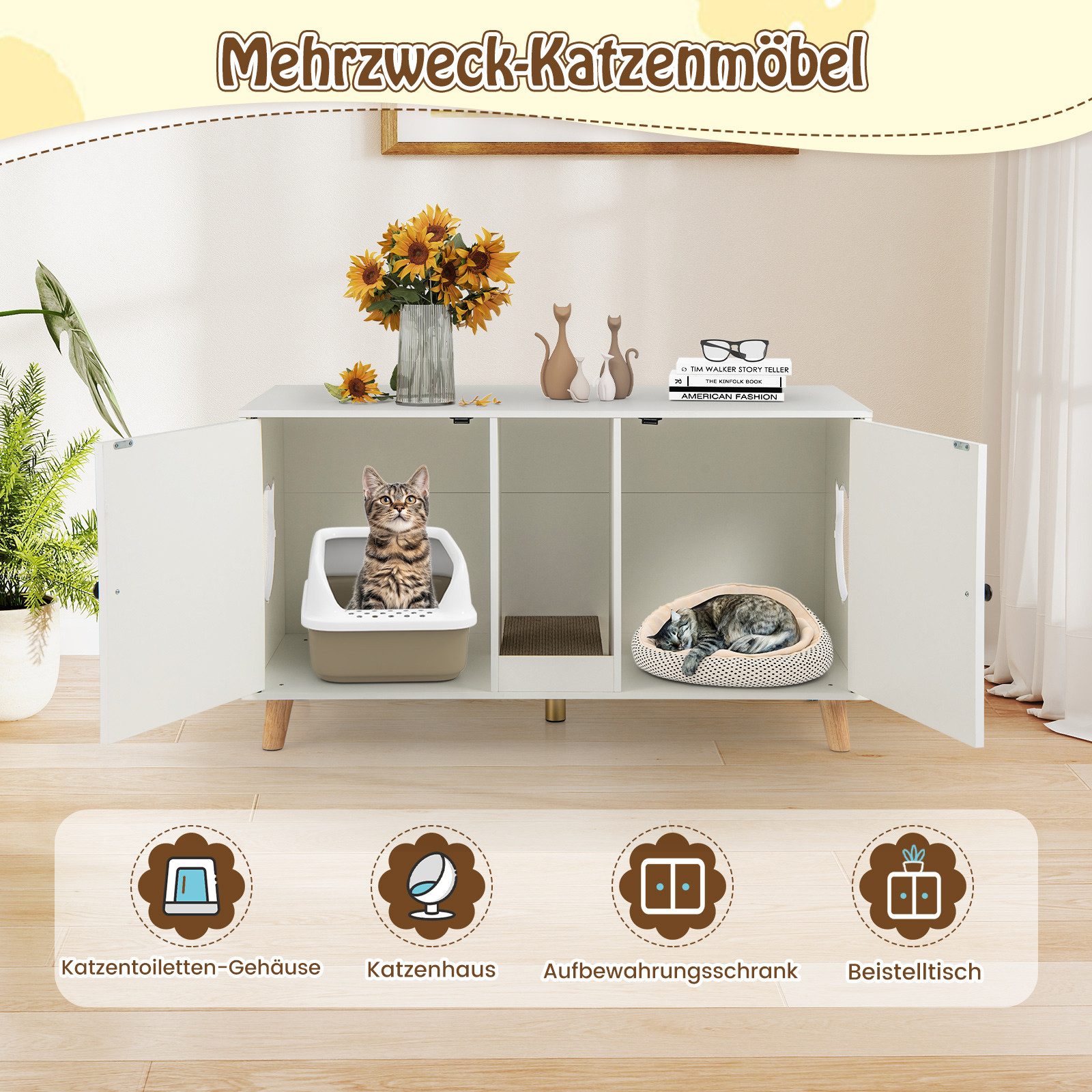 COSTWAY Tierhaus, Katzenhaus, Katzenschrank für Katzenklo, günstig online kaufen