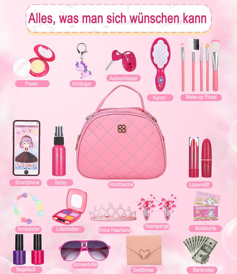 CLTYQ Kreativset Kinder Handtasche, Prinzessinnen Tasche mit Spielzeug Schminke, Weihnachten Geburtstagsgeschenk Mädchen 3 4 5 6 7 8 Jahre