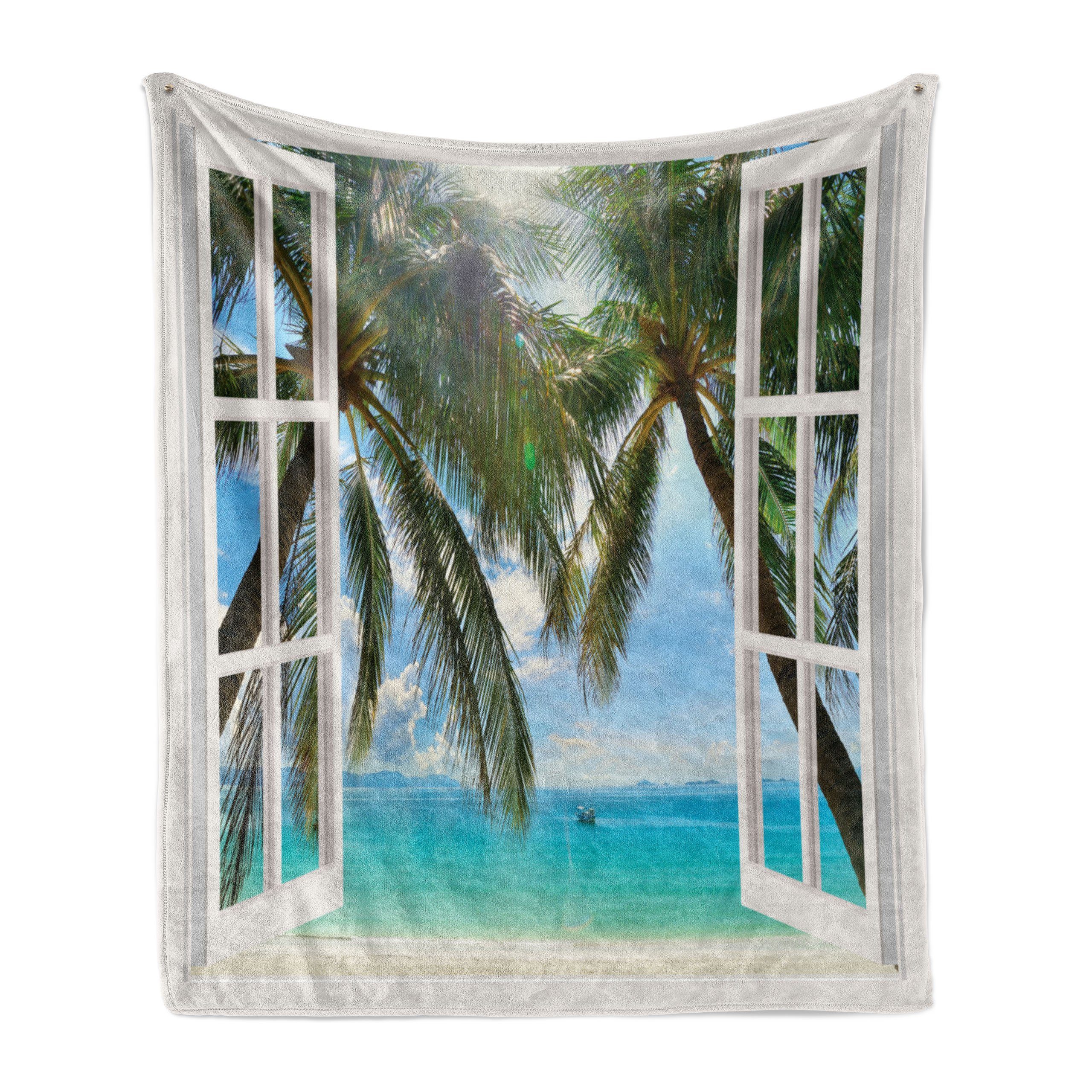 Wohndecke Gemütlicher Plüsch für den Innen- und Außenbereich, Abakuhaus, Tropisch Fenster zum exotischen Strand