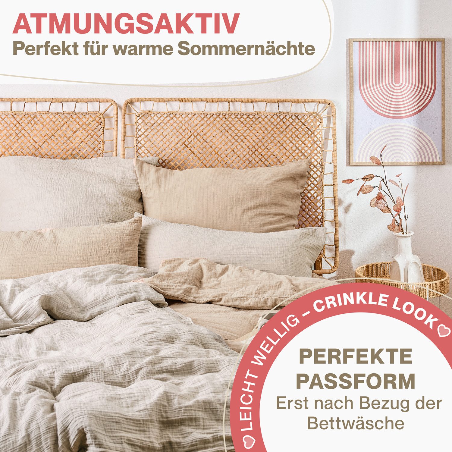 Blumtal Kissenbezug Musselin Kissenbezug - Oeko-TEX zertifiziertes Musselin Kopfkissen, (2 Stück), 100% Baumwolle