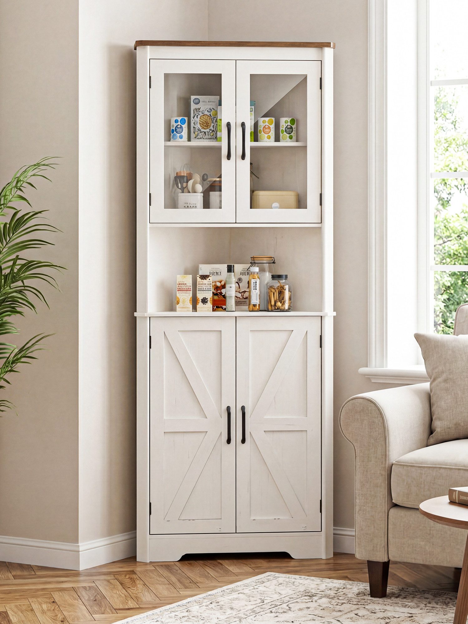 FiveWillowise Eckschrank Schmaler Eckschrank mit 2 Türen und 5 Ablagen, 170 cm (1-St) Badezimmer- & Mehrzweckschrank mit 5 Ablagen, weiß