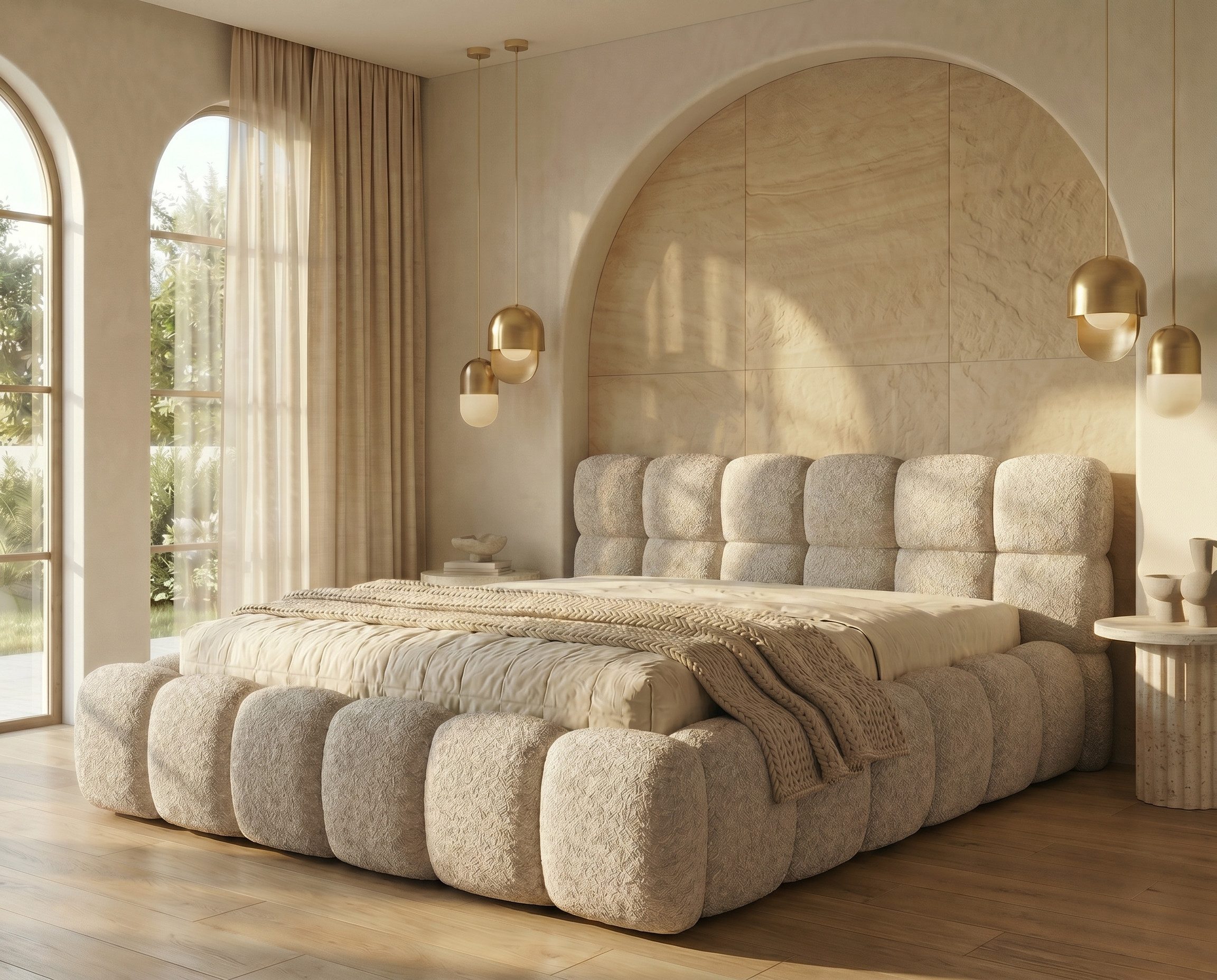 yourhouse24 Polsterbett BOSTON Slim Bouclé – Kompaktes Wolkenbett mit Bettkasten, Bubble-Optik & Japandi – Bild 5 von 5