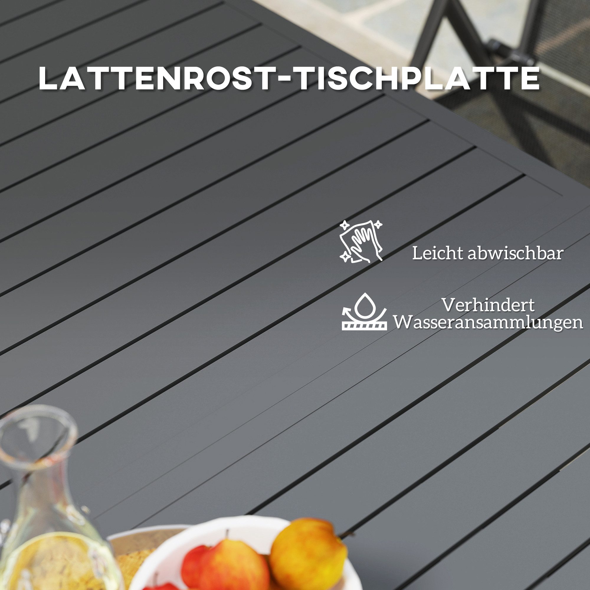 REDOM Gartentisch Ausziehbarer Aluminium 160/220x90 cm für 6-8 Personen Grau (Packung, 1-St., Flexibler Campingtisch mit stabiler Konstruktion für gesellige Runden), Outdoor Esstisch für Balkon, Terrasse und Gartenbereich