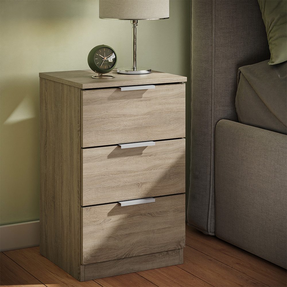 Vicco Nachtschrank Fino, Sonoma, 37.6 x 61.8 cm mit 3 Schubladen (1-St)