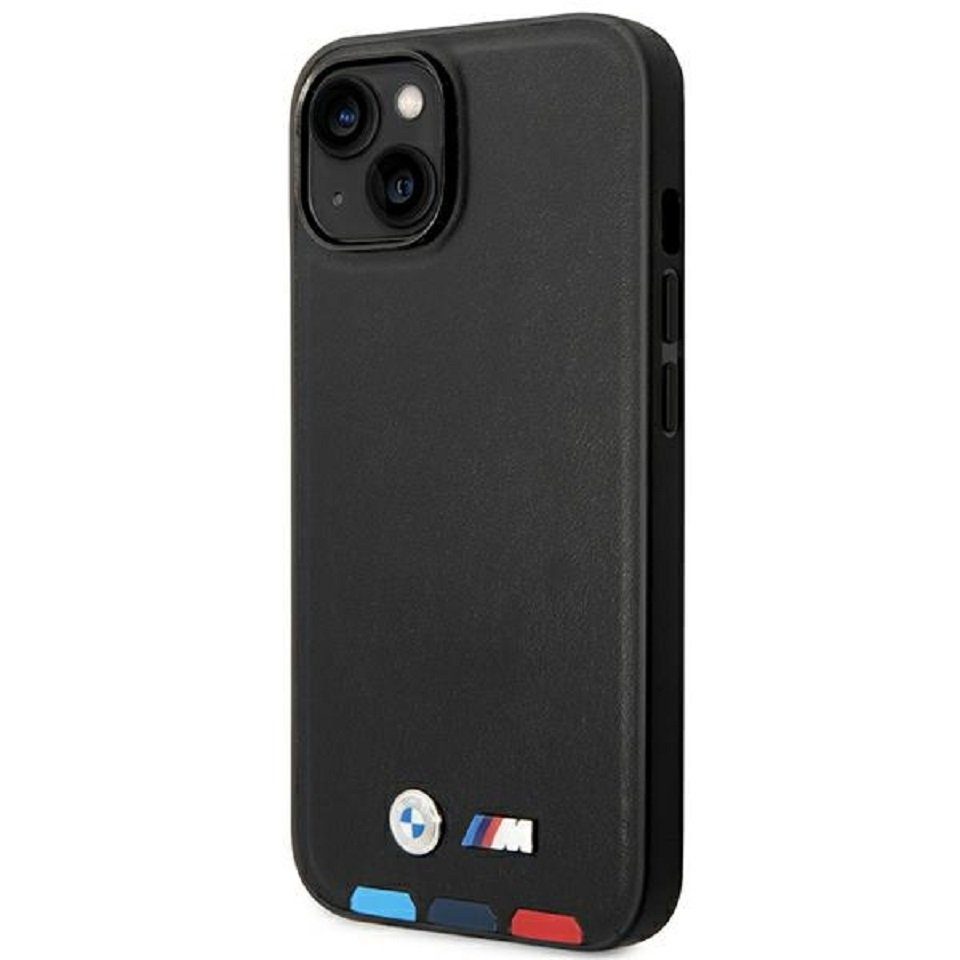 BMW Handyhülle Case iPhone 14 Kunstleder Tricolor schwarz Magsafe kompatibel 6,1 Zoll, Kantenschutz