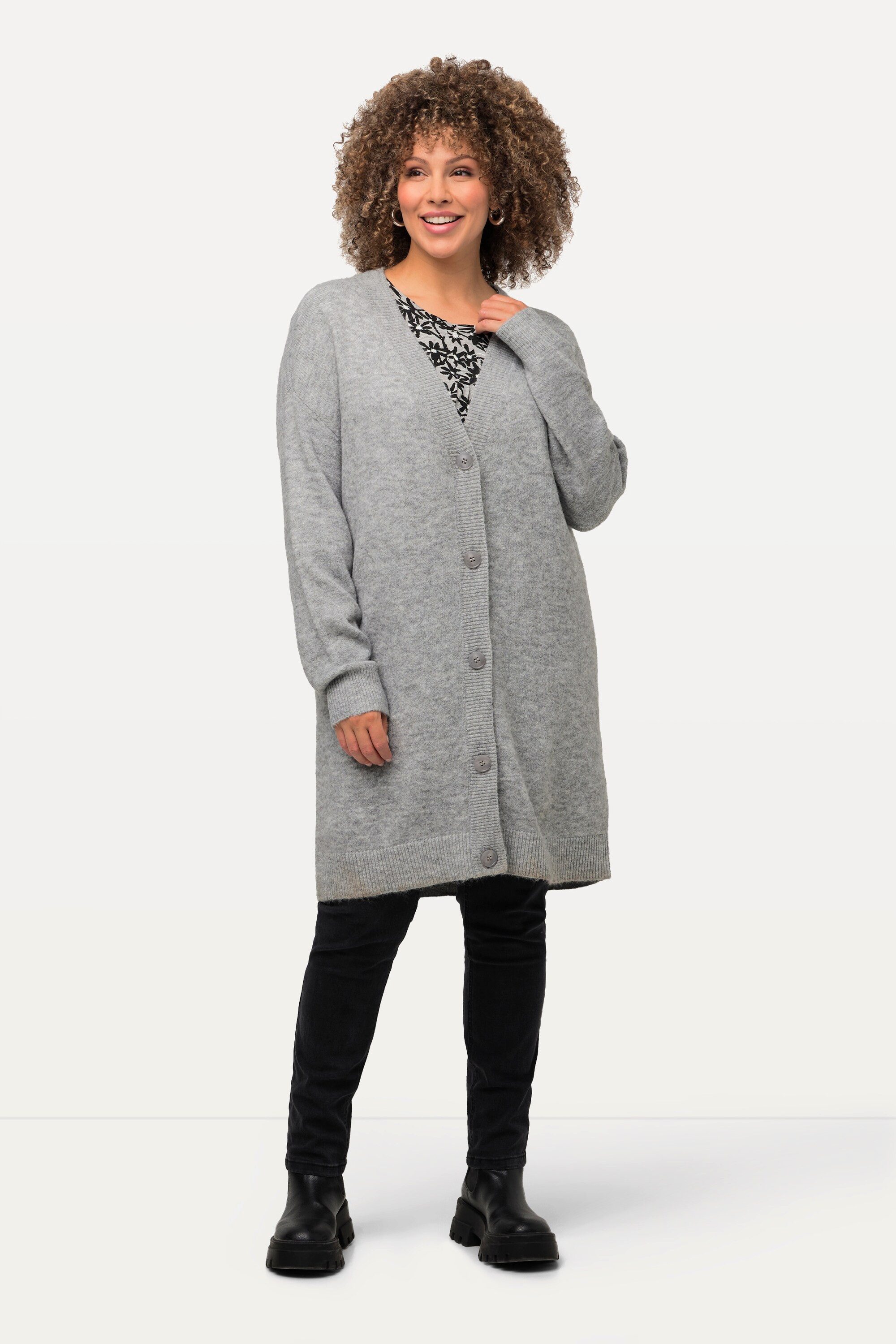 Ulla Popken Strickjacke Strickjacke Boxy Knöpfe V-Ausschnitt Feinstrick günstig online kaufen