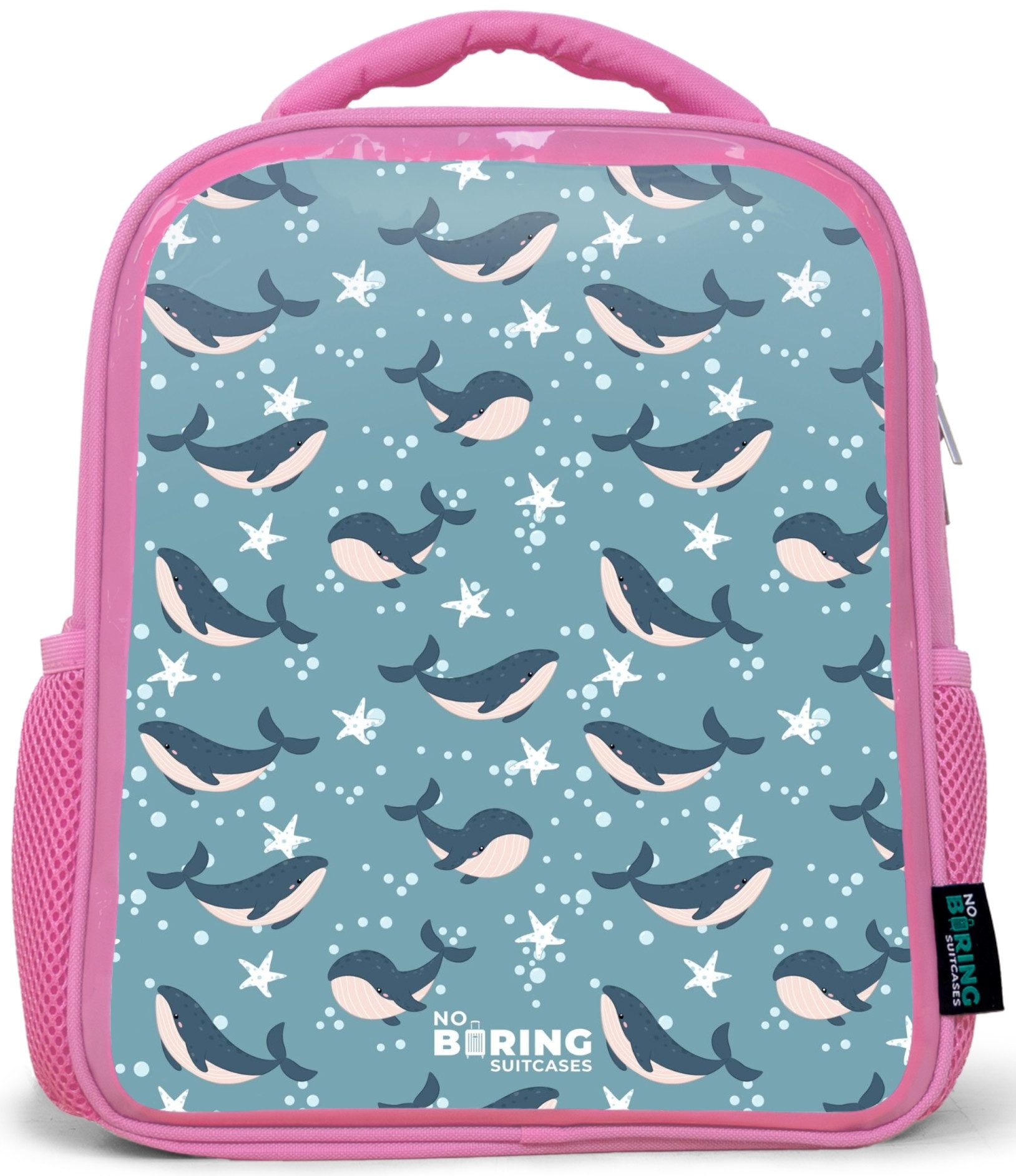 Rucksack Rosa - Dunkelblaues Walmuster mit Seesternen