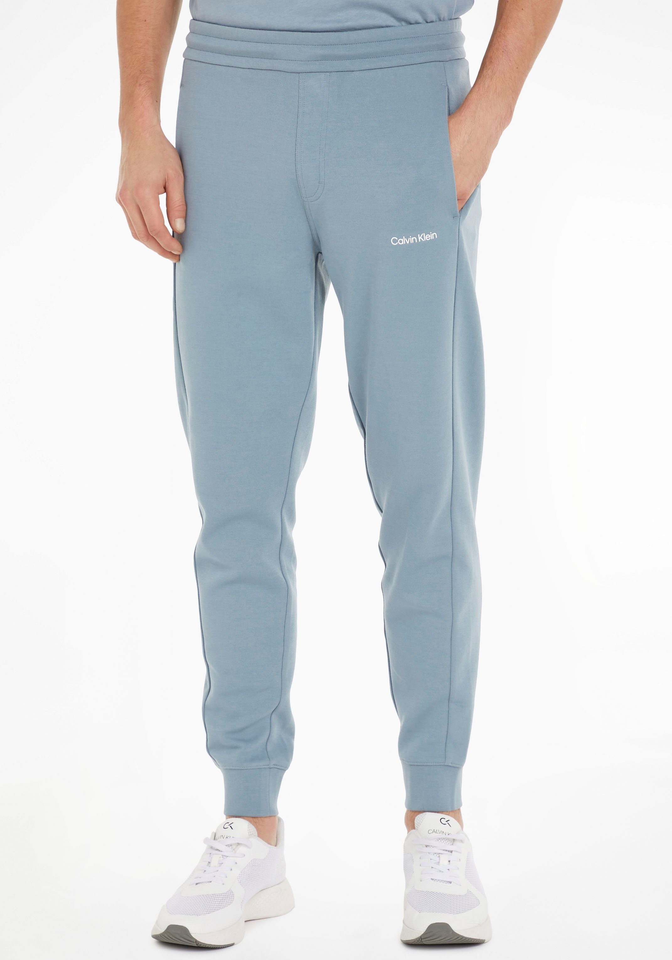 Calvin Klein Sweathose MICRO LOGO JOGGER mit kontrastfarbenem Saum am Bein blau
