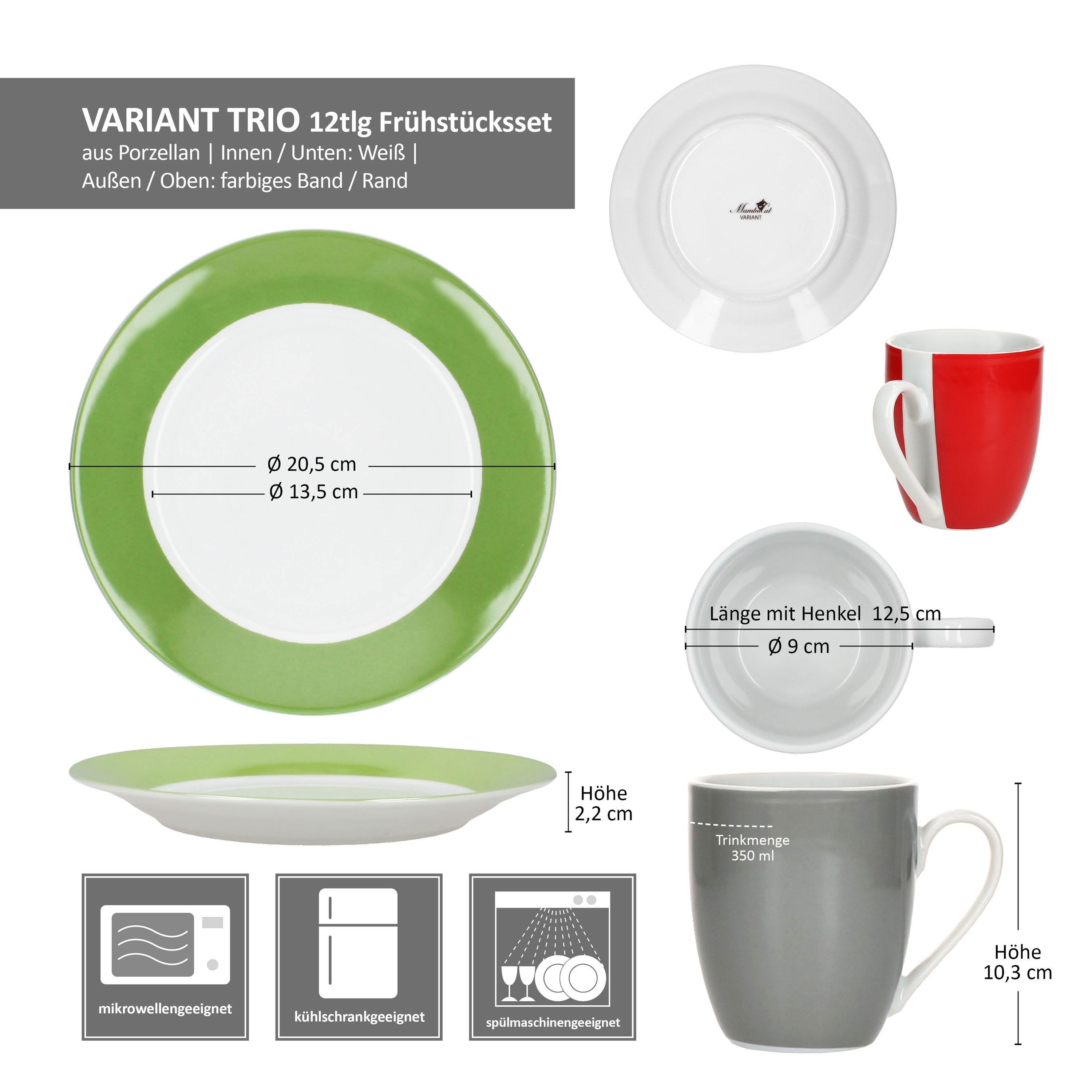 MamboCat Frühstücks-Geschirrset 12tlg Frühstücksset Variant Trio Porzellan 6 Personen, Porzellan – Bild 5 von 5