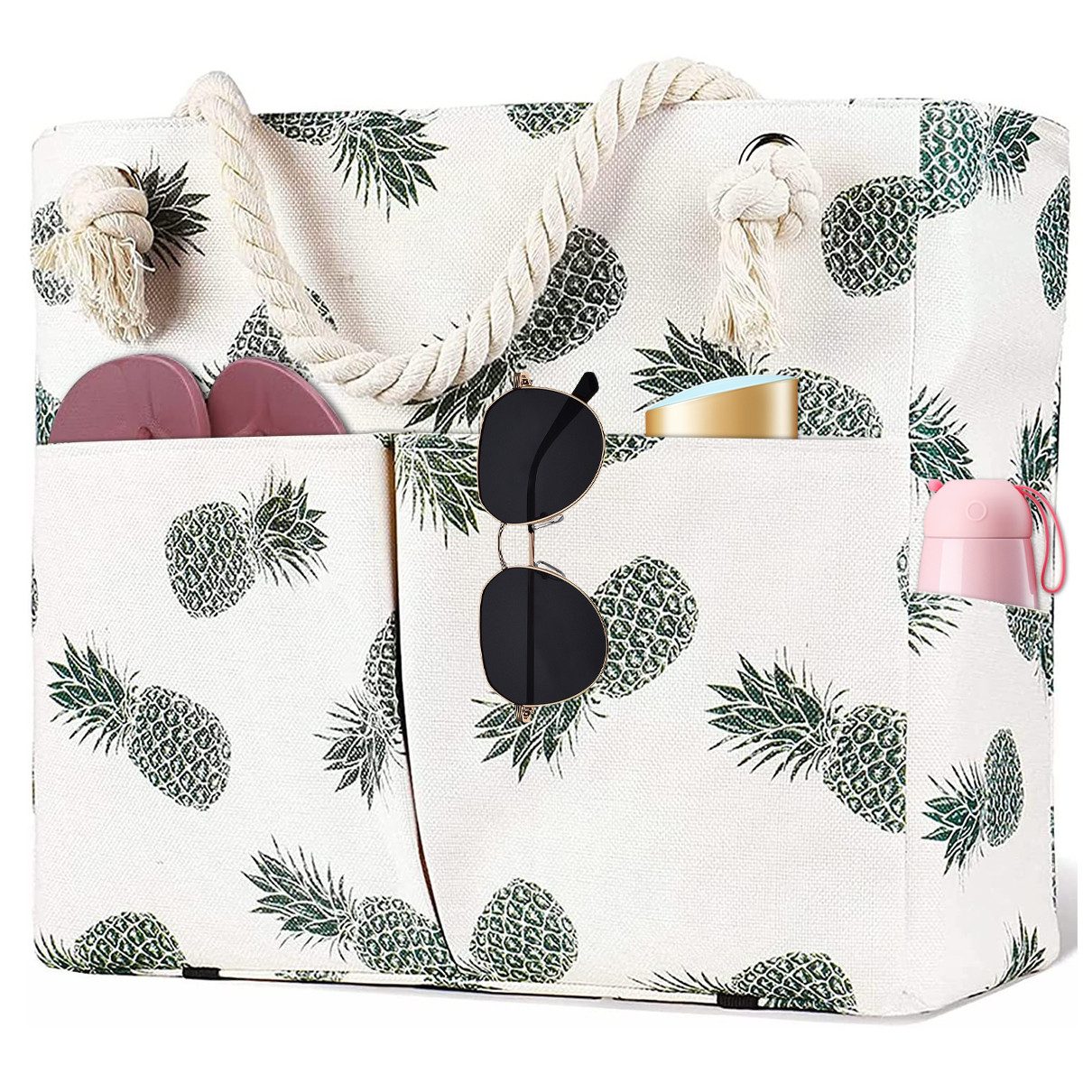 MOPUEA Strandtasche Strandtasche wasserdicht Damen mit Reißverschluss und großem Stauraum (XXL Strandtasche für Strand, Reisen, Sport und Einkäufe, Viel Stauraum für Handtücher, Kleidung und Strandzubehör), Wasserdicht, reißfest, leicht, großes Nassfach innen