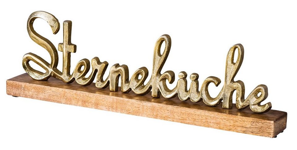 Levandeo® Deko-Schriftzug, Sterneküche Schriftzug L40cm Metall Gold Mango  Holz Tischdeko Deko