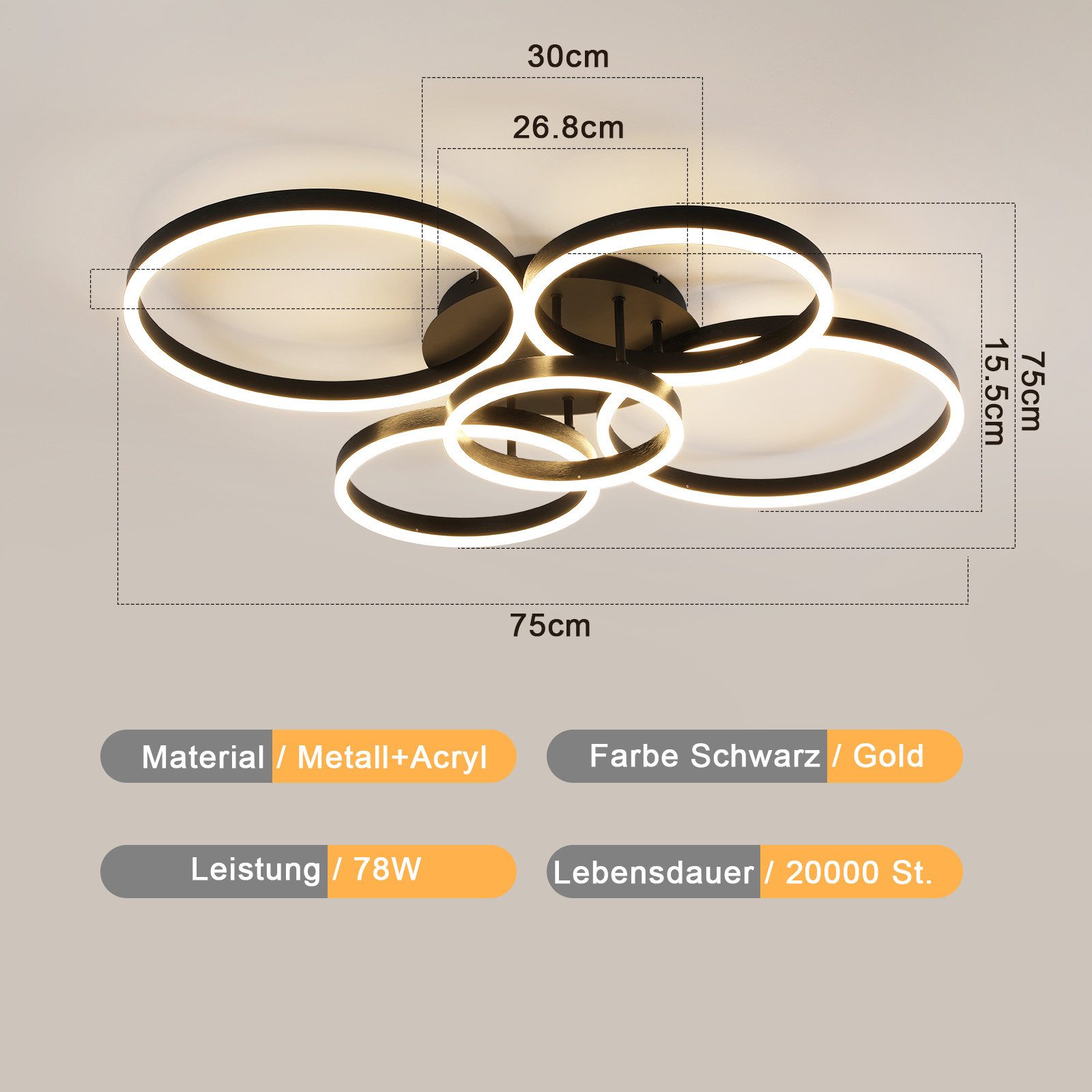 ZMH LED Deckenleuchte Wohnzimmerlampe Dimmbar 78W, günstig online kaufen
