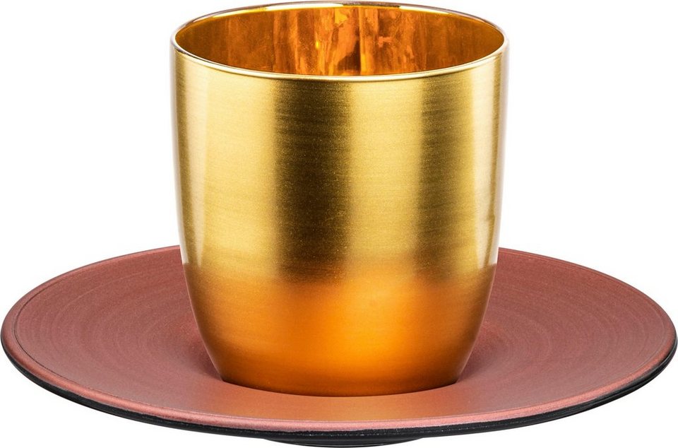 Eisch Espressoglas COSMO COLLECT, Made in Germany, Kristallglas, mit  24karätigem Gold veredelt, Untersetzer in fein-mattem Kupfer