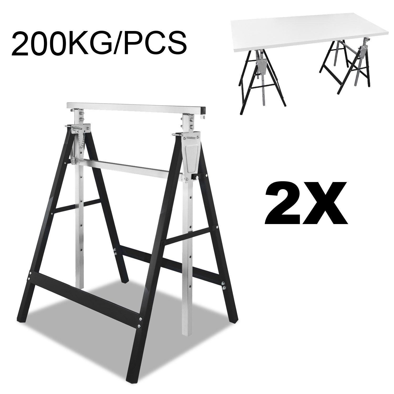 Bettizia Klappbock 2er Set Gerüstbock, Werkbank, Unterstellbock, verzinkt, Teleskop, 200 kg max. Belastbarkeit, 68 cm max. Stammdurchmesser, (Spar-Set, 2-St., mit Sicherheitsverriegelung&Abrutschsicherung), verzinkt,Tragkraft 200kg,Klappbar