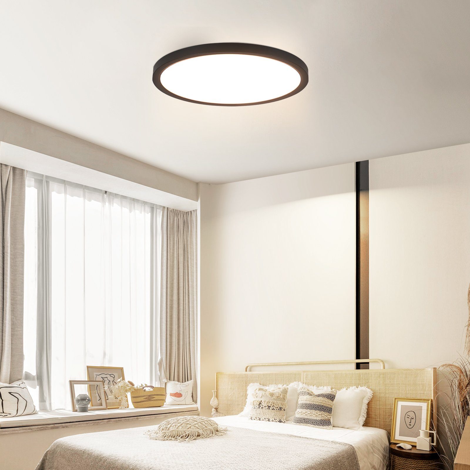 ZMH LED Deckenleuchte Schwarz/Weiß Rund Deckenlampe 24W Flach für Flur Wohn günstig online kaufen