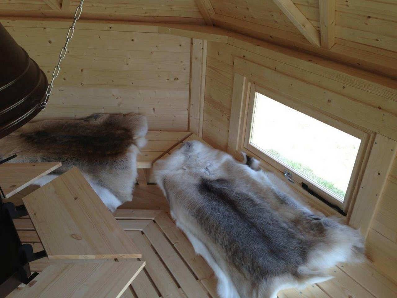 Finn Art Blockhaus Grillkota Grillpavillon 6-eckig Finnland 7 max. 12 Personen, BxT: 330x286 cm, Schindeln rot, mit Grillanlage, ohne Fußboden