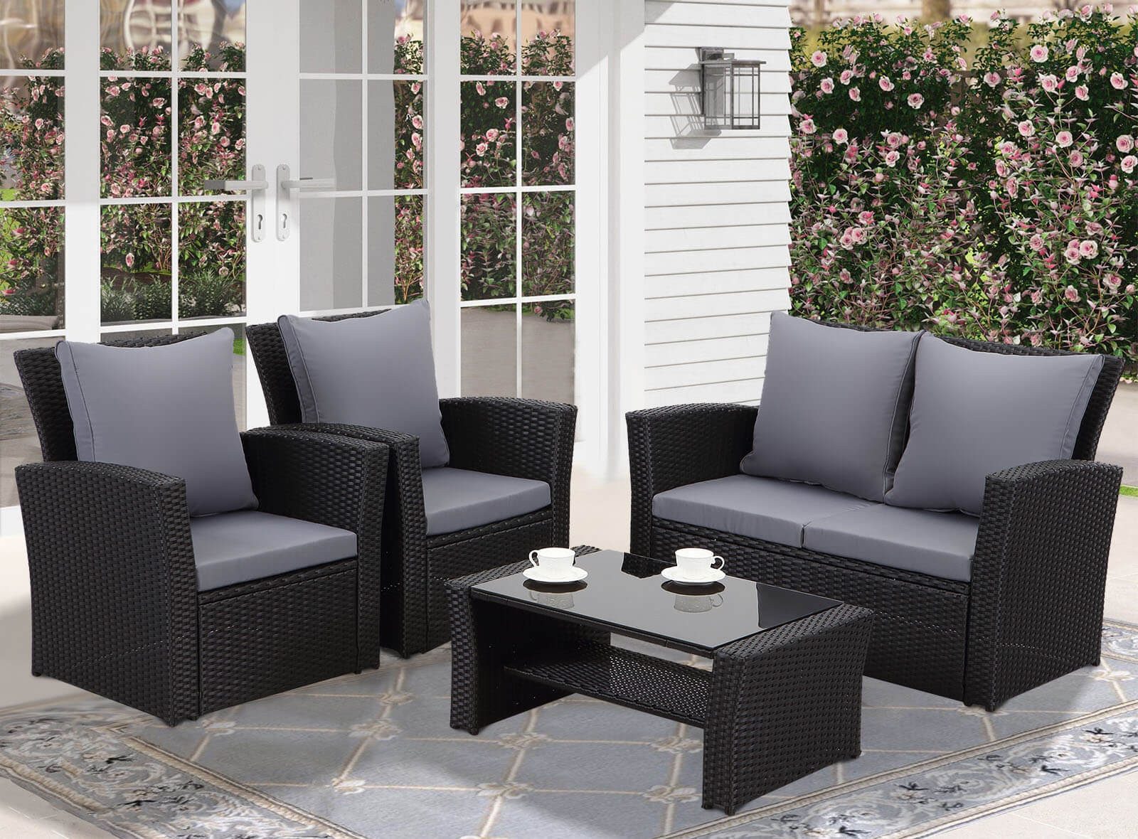 MeXo Gartenlounge-Set Gartenmöbel-Set aus handgefertigtem Poly-Rattan, günstig online kaufen