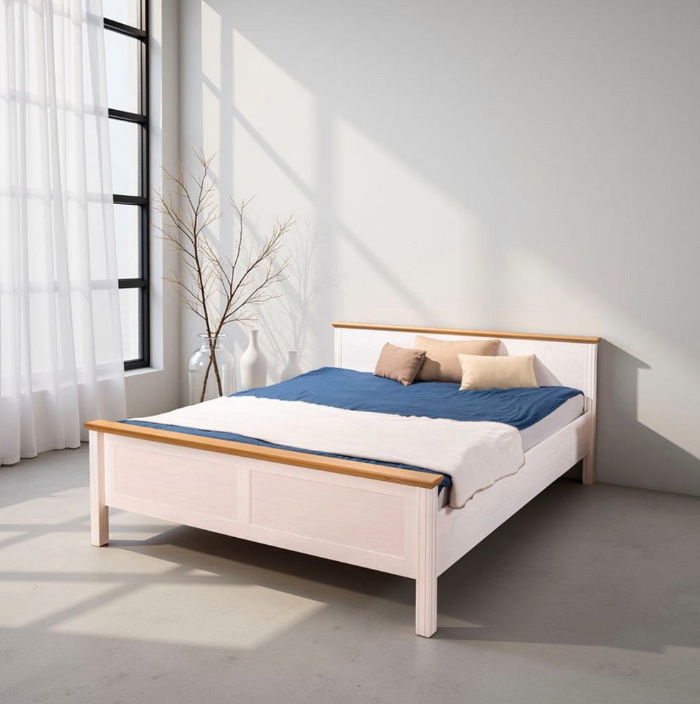 Inter Link Massivholzbett Maluno, Kiefer Massivholz, Einzelbett, Doppelbett, Echtholzbett ohne Lattenrost, Holzbett, 90/120/140/160/180 x 200 cm