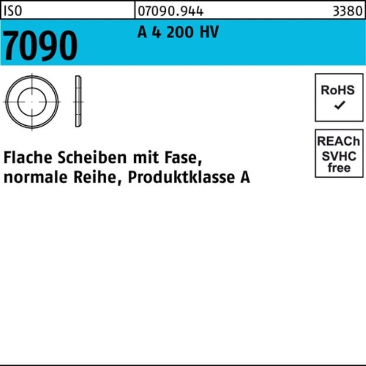 Reyher Unterlegscheibe 100er Pack Unterlegscheibe ISO 7090 Fase 8 A 4 200 HV 100 Stück ISO 7