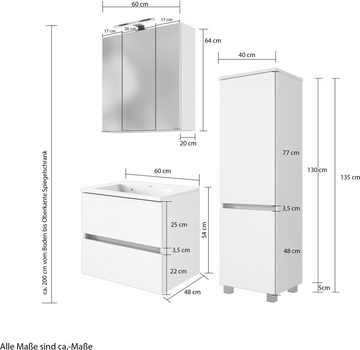 HELD MÖBEL Badmöbel-Set HELD Möbel Baabe Waschtisch-Set 3tlg. oder 5tlg., (3-St), gedämpfte Scharniere und Softclose-Funktion, inklusive LED-Beleuchtung