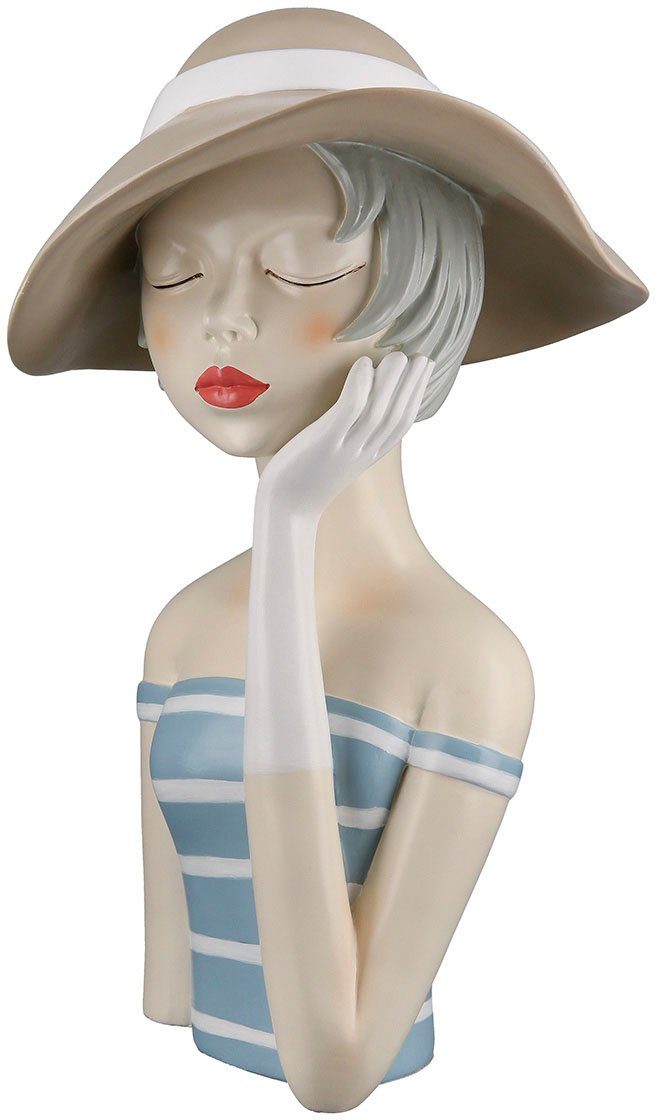 GILDE Dekofigur Figur Lady (1 St), Gestreiftes Sommerkleid, maritimer Look, Skulptur mit Hut