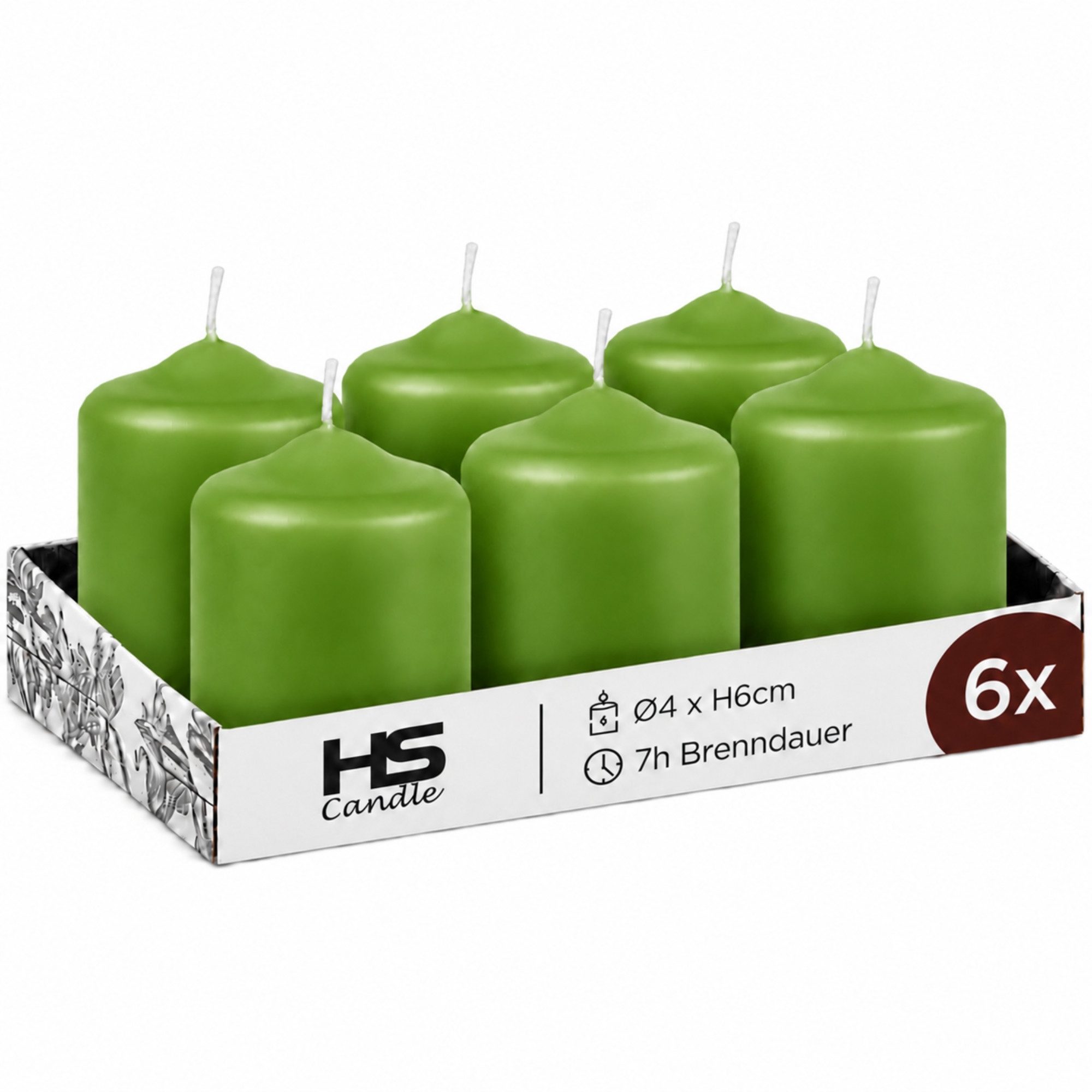 HS Candle Stumpenkerze Set kompakt und unparfümiert, Ø4cm x H6 cm (6-tlg., Dekolicht), bis zu 7h Brenndauer je Kerze, Wachsmischung, Made in EU